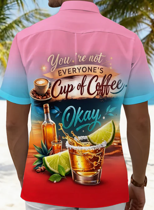 Hawaiian Coffee And Cocktail Gradient Color Men's Pocket Short Sleeve Shirts