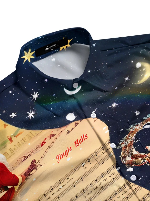 Funny Christmas Song Sheet Music SantaClaus Xmas Men's Pocket Long SleeveShirts