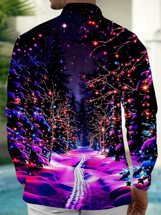 Winter Christmas Tree Men's Pocket Long Sleeve Shirts