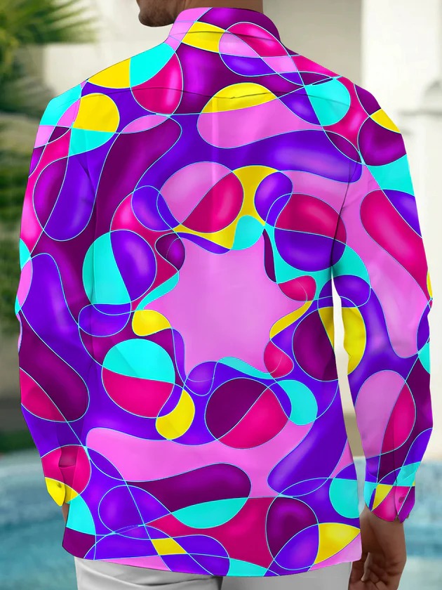 Psychedelic Colorful Abstract GeometryMen's Pocket Long Sleeve Shirts